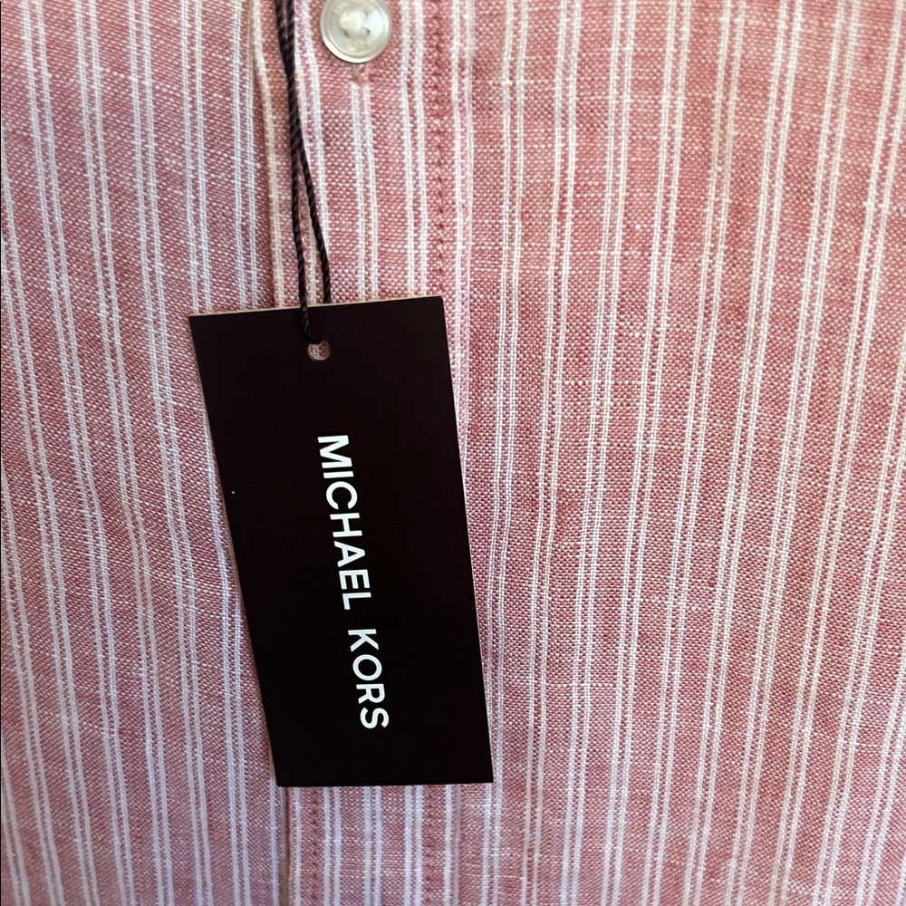 Michael Kors Men's Dusty Rose and White Striped Button-Down Shirt Classic NWT XL - Picture 4 of 4